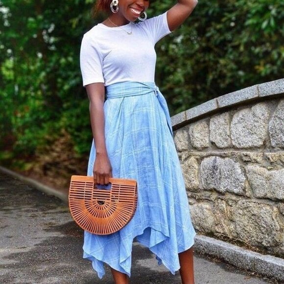 Zara Checked Asymmetrical Cotton Belted Midi Skirt Size S - Picture 3 of 8